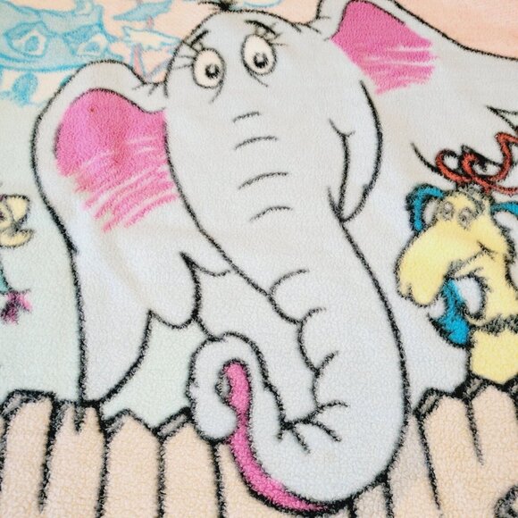 RARE Dr. Seuss Fleece Blanket Featuring Horton The Elephant Fox Cat in The Hat - Picture 4 of 14